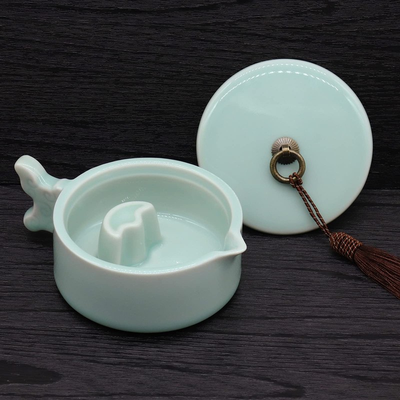 Sumiike Celadon Round Inkstone, Calligraphy Liquid, For Kanji (Medium) Brush
