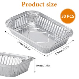 MOERDIFFER 30Pcs Aluminium Foil Baking Trays, Disposable Aluminium Foil Trays with Lids, Tin Foil Trays Foil Container for Baking/Cooking/Roasting, Food Storage & Freezing (21cm x 14cm)