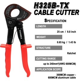 Ratchet Cable Cutter - Heavy Duty Aluminum Copper Ratchet Wire Cutter for Cutting Electrical Wire up to 240mm²/600MCM Cutter Pliers