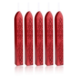 Metallic Red Sealing Wax Sticks, Yoption 5 Pcs Totem Fire Manuscript Wax Seal Sticks with Wicks for Wax Seal Stamp (Metallic Red)
