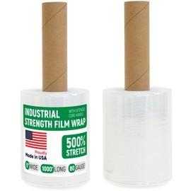 Paclord 5" x 1000' Industrial Strength Mini Stretch Wrap Rolls with Extended Core Handles, Ready to Use Pack of 2 Clear Stretch Film Rolls, 80 Gauge, 500% Elongation - Shrink Wrap for Moving, Packing