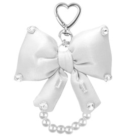 [GrandslamEX] リボン りぼん パール アクセサリー チャーム キーリング キーホルダー ストラップ キーチェーン スマホ ポーチ AirPods AirPods pro 財布 かわいい シンプル おしゃれ 飾り フック 小さめ カラフル 韓国 推し色 (ホワイト)