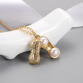 Personality Pearl Rhinestone Peanut Pendant Necklace for Women Creative Fashion Valentine'S Day Birthday Jewelry Gifts (G)