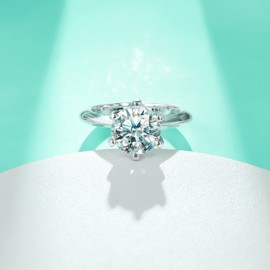 AnuClub 2ct Solitire Moissanite Engagement Ring For Women D Color 925 Sterling Silver Ring, Christmas Gift for Women With Certificate (7, 2)