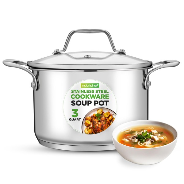 NutriChef 3-Quart Stainless Steel Soup Pot - 18/8 Food Grade