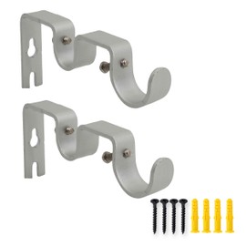 AddGrace 2 PCS Double Curtain Rod Bracket Heavy Duty Curtain Rod Brackets for 1" and 5/8" Rod Wall Mounted Curtain Rod Holders for Living Room Bedroom Silver