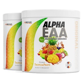 ProFuel Alpha EAA Pulver 2x462g TROPICAL FRUITS - unglaublich leckeres EAA Drink Pulver, alle 8 essentiellen Aminos?uren, vegan EAAs Aminos?uren/Amino Workout Drink, optimale Wertigkeit, Made in Germany