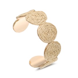 RUOFFETA Raffia Multiple Circles Cuff Bracelet for Women, Handmade Colorful Round Bangle Geometric Adjustable Statement Bracele(Beige)