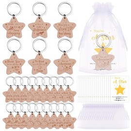 18 Sets End of Term Gifts Inspirational Wooden Star Keychains You're a Star Keychains Bulk and Organza Bags School Leavers Gifts for Children Coworkers Teachers Students,Graduation Gifts(6 Style)