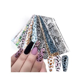 Snake Leopard Tiger Print Animal Nail Foil Transfer Sticker 10Pcs 20X4Cm Cq917 Nail Wraps Art Stickers Manicure Supplies for Women for Home Nails Full Long Lasting Easy Apply and Remove