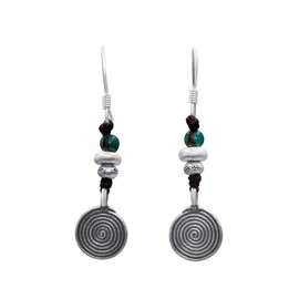 81stgeneration 925 Sterling Silver Spiral Drop Earrings - French Hook Clasp - Round Turquoise Pearl Earrings - Karen Hill Tribe Boho Jewelry for Women, Sterling Silver, Turquoise