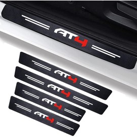 4Pcs for GMC AT4 Door Sill Protector Reflective 4D Carbon Fiber Leather Sticker Decoration Door Entry Guard Door Sill Scuff Plate Stickers Auto Accessories, Black