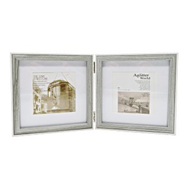 Smiling Art Wooden Picture Frame for 2 Photos Folding Picture Frame Double Frame (White + Grey, 2 x 10 x 10/2 x 15 x 15 cm)