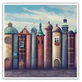 Square Stickers (Set of 2) 7.5cm - Magic City Book Houses Literature Fun Decals for Laptops,Tablets,Luggage,Scrap Booking,Fridges, 21824