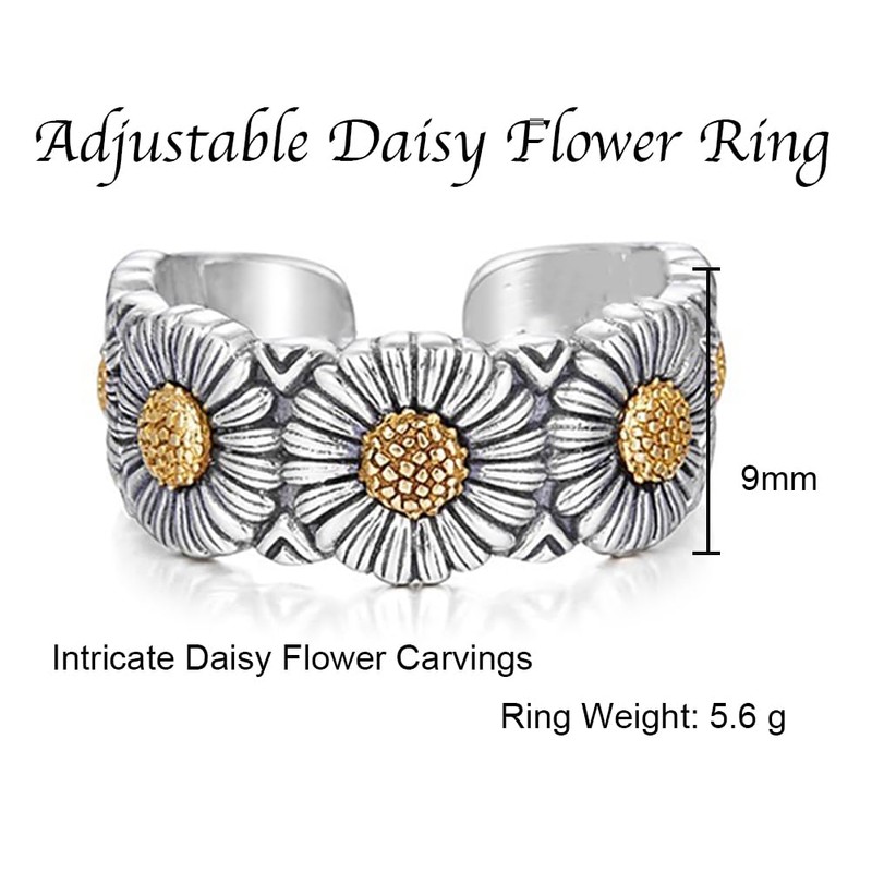Daisy Rings for Women Open Adjustable Ring Delicate Retro Cute