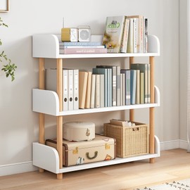 OSCHF 3-Tier Wooden Open Bookcase - Modern Display Bookshelf with Top Edge and Solid Wood Frame for Home and Office, Storage Cabinet, Warm White