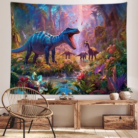 Tapiz de póster de dinosaurio para habitación de niños, decoración de pared para dormitorio universitario, sala de estar, oficina, 60 x 40 pulgadas, divertida manta de fiesta para niños y niñas