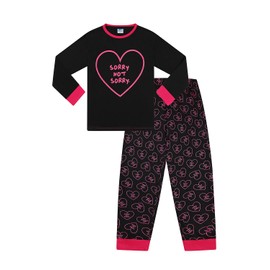 ThePyjamaFactory Cool Girls Sorry Not Sorry Pink Black Long Cotton Pyjamas (15-16 Years)