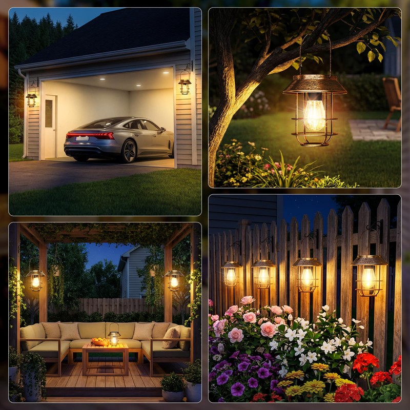 AOUNQ Solar Lanterns Outdoor Waterproof 4 Pack, Upgraded Brighter Hanging