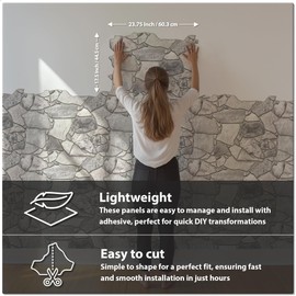 CONCORD WALLCOVERINGS ™ Retro-Art 3D Faux Stone Wall Panels, Pack of 10, Grey Wild Boulder, Lightweight PVC Sheets 17.5" x 23.75" (44.5 cm x 60.3 cm), Rock Tiles - Covers 28.86 Sq Ft (2.7 m2)