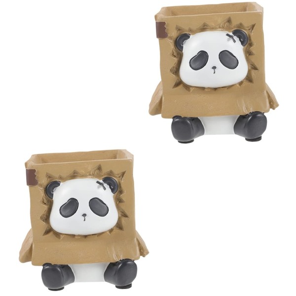 STOBOK 2pcs Desk Stationery Holder Panda Style Resin Pen Cup
