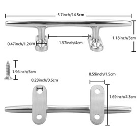 Boat Dock Cleat 6 inch Boat Cleat Open Base, Marine Heavy Duty 316 Stainless Steel with 8 Pcs Screws(2 Pcs)