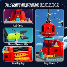 Future Planet Express Headquarter Building Set, Comedy Animation Spaceship Toy, A Collectible Gift for Anime Fans, Suitable for 8+ Adults Boys Girls Birthday (389 Pcs)