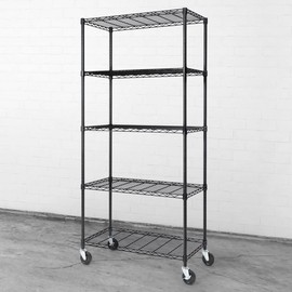 CAPHAUS Heavy Duty NSF Commercial Adjustable Shelves Wire Shelving w/Wheels & Feet, Kitchen Storage Metal Shelf, Garage Storage Shelving, Utility Wire Rack Storage Unit, Black 36 x 18, 5-Tier