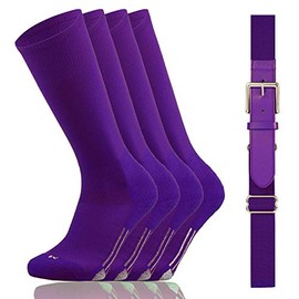 Youper Youth Baseball/Softball Belt & Socks Combo Set (2 Pairs of Socks & 1 Belt) (Purple, Youth - Medium)