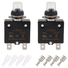 EPLZON 25A Manual Reset Pressure Switch Circuit Breaker 125/250V AC 50V DC Thermal Overload Protection with Quick Connect Terminals and Waterproof Keycaps (Pack of 2)