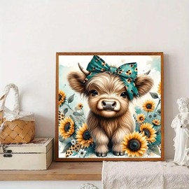 Diamond Art Painting Kits for Adults, Cow 5D Diamond Painting Dots Art Kits for Adults Beginner, DIY Highland Cow Full Round Diamond Dot Gem Painting Home Wall Decor 12 x 12 in