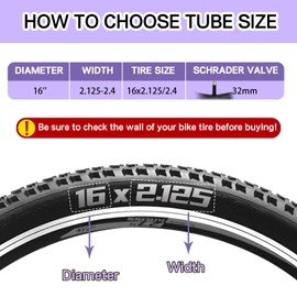 2pcs Heavy Duty 16x2.125/2.40 Bicycle Inner Tubes 16x1.95 16 inch 45/57-305 Bike Tubes