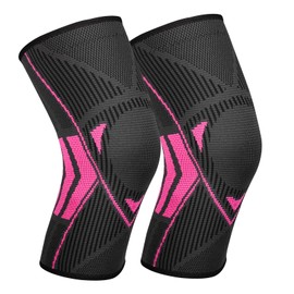 Ruilala Knee Support Sports Knee Brace 2 Pack for Men Women Anti Slip Compression Knee Sleeve for Meniscus Tear, Arthritis, Tendinitis, Ligament Injury, Weight Lifting, Sports (Rose, L)