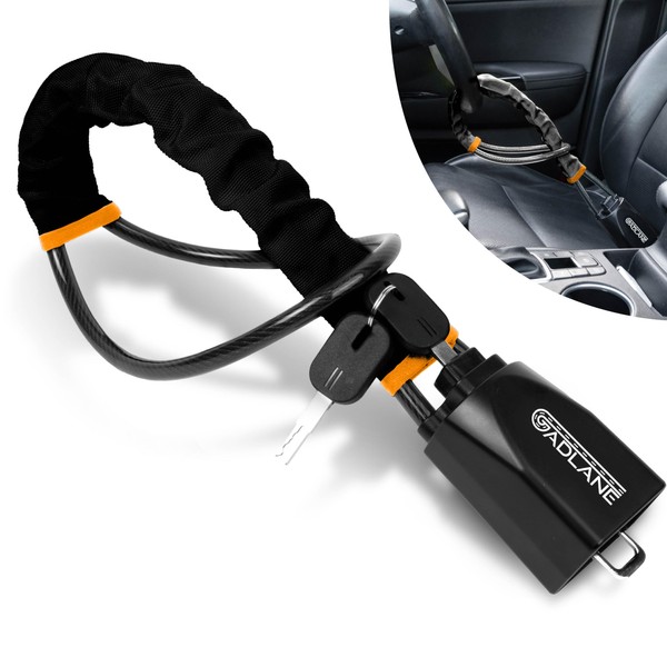 GADLANE Seat Belt Lock Steering Wheel Lock - Double Car Lock Anti-Theft Device - Car Security Devices Suitable for Car, Caravan with 2 Keys (Black)