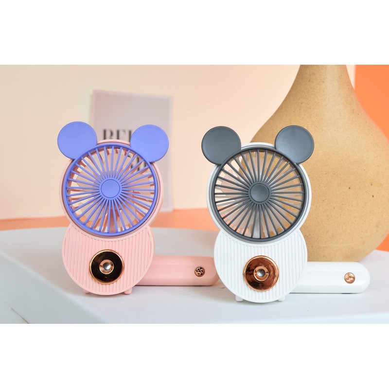 LACOVIA Cute Mouse Misting Mini Fan, Handheld Portable USB Rechargeable