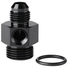 Podavelle 6AN Male Flare to 8AN -8 ORB Male with 1/8 NPT Gauge Port Fuel Pressure Fitting Adapter Aluminum Black