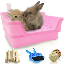 Hamiledyi Extra Large Rabbit Litter Box Pet Corner Toilet Small Animal Potty Trainer Huge Bunny Litter Pan with Plastic Grate Deep Dump Tray for Adult Guinea Pigs Ferrets Chinchillas