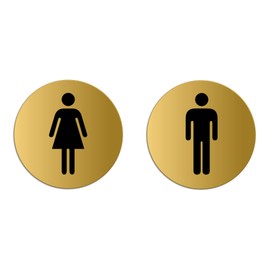 6700-M Toilet Signs for Men and Women Diameter 75 mm Set of 2 Aluminium Matte Gold Anodised