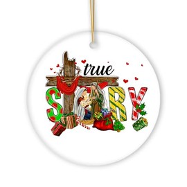 True Story Joseph and Mary Holiday Festive Christmas Ornament, Christian Nativity Gift (Circle)