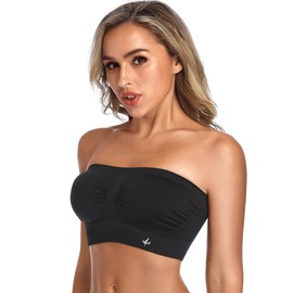 ANGOOL Strapless Comfort Wireless Bra with Slip Silicone Bandeau Bralette Tube Top 1Pack Black
