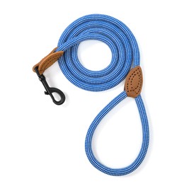 Mile High Life Rope Leash with Genuine Leather Connection, 6 FT/5 FT/4 FT, Heavy Duty Leash for Medium & Large Dogs(Blue White,60 Inch-1/2")