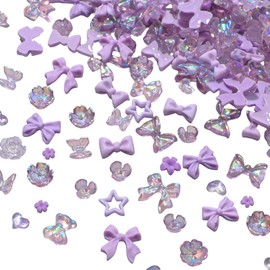 Nail Parts, Ribbon, Set of 400, 3D, 3D, Cute, Large, Bowknots, Flowers, Hearts, Moons, Butterflies, Colorful, Aurora, Glitter, Large Capacity, Nail Stone, Decorative Parts, Nail Art, Parts, Resin