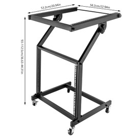 9U Professional Rack Mount DJ Mixer Stand with 4 Wheels Rolling Stage Cart Studio Music Show Studio Equipment for Homes, Offices, Music Studios, Performance Stages, Weddings(Black)