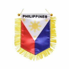 Philippines Hanging Flag with Suction Cup Double Sided Mini 4x6 Inch Filipino Banner Decorations for Car Home Wall Door Window