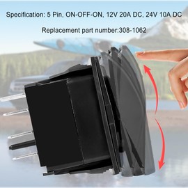 308-1062 Rocker Switch 5 Pin ON-Off-ON, Remote Start Switch Compatible with Onan for Cummins Generator, Lighted with Indicator Light, with 5-Pin Line (Non-instantaneous)