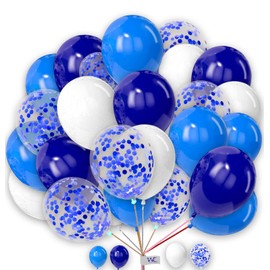 Plain Round Balloons 12 Inch White Blue and Light-Blue with Blue Confetti Balloons Pack of 25 Combo Balloons for Kids Party Birthday Baby Shower Wedding Party.
