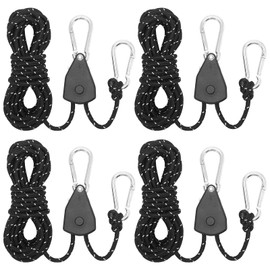 LUCKNIGHT 4PCS Reflective Tent Guy Ropes, Guy Rope Tensioners, Guide Ropes, Portable Adjustable Fix Camping Rope, Suitable for Camping, Awnings and Outdoor Use (Ratchet Hook, Diameter: 4 mm)