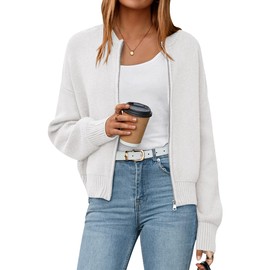 NALANISA Women's Cropped Cardigan Sweaters Open Front Long Sleeve Ribbed Knit Zipper Chunky Cardigans Outerwear 2025 Fall Outfits (White,S)