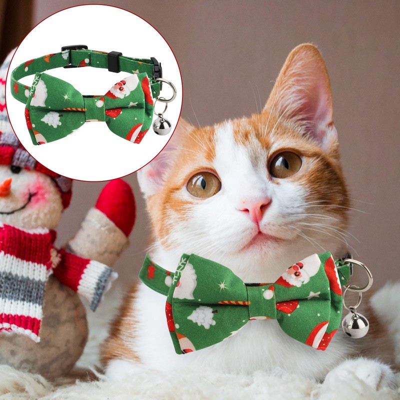 2pcs Christmas Cat Collar with Bells and Bow Tie, Detachable