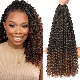 Goddess Box Braids Crochet Hair 8 Packs with Curly Ends Pre Looped Boho Water Wave Crochet Hair Deep Wavy Ends Gogo Curl Crochet Hair with Jerry Curly Extensions for Black Women (T30#, 18inch)